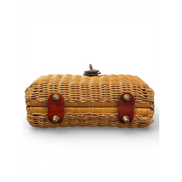 Vintage Etienne Aigner Wicker Leather Shoulder Bag with Twist-lock - Picture 4 of 8